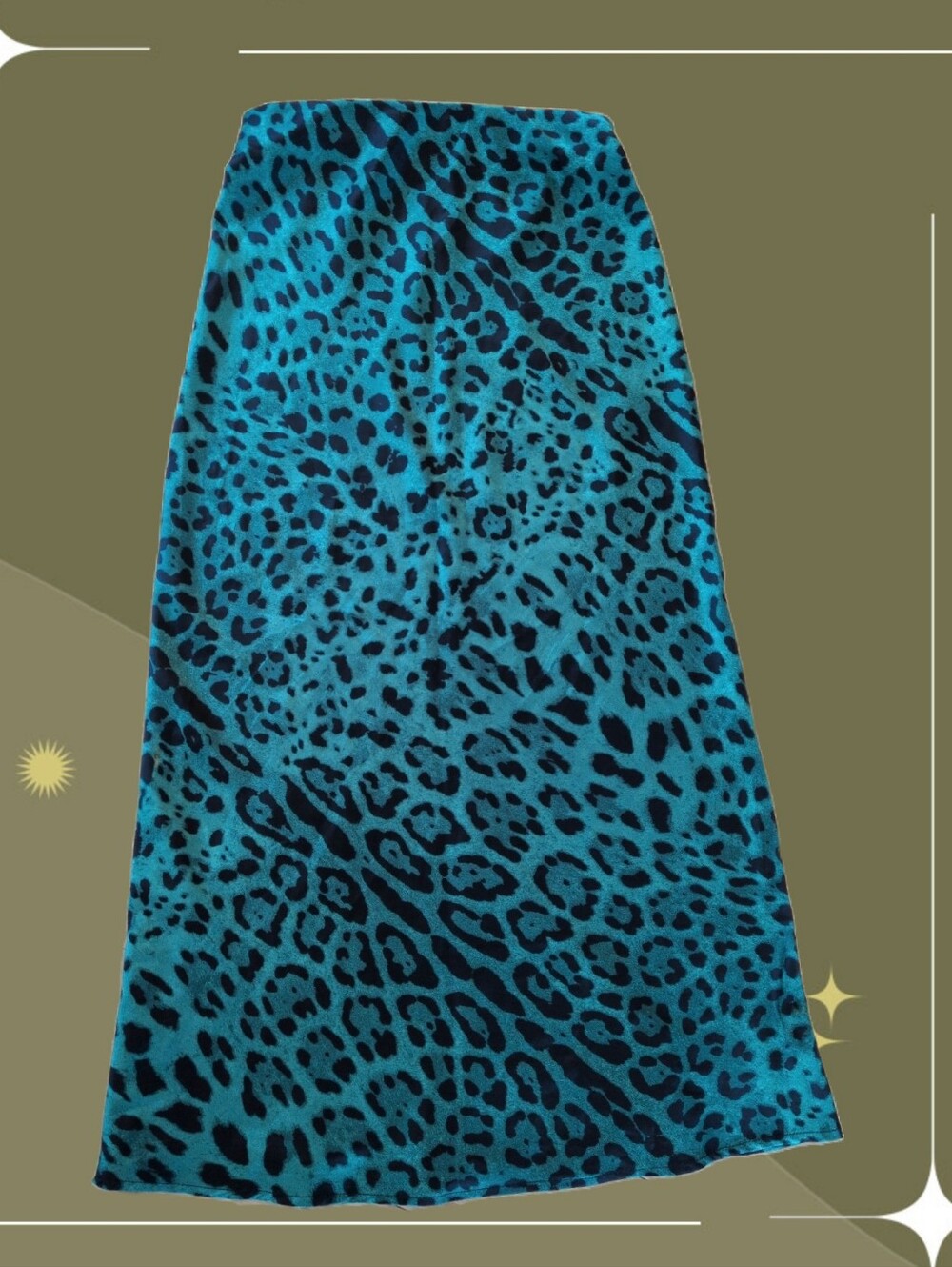 ✨Supernova Bias Satin Skirt in Electric emerald Leopard by Dressed in Lala size